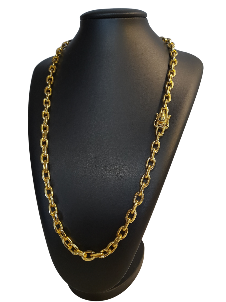 Cordão Cadeado 10mm Fecho Nossa Senhora Banhado a Ouro 18k