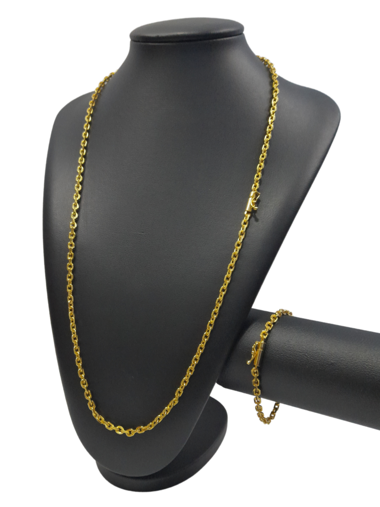 Cordão+Pulseira Cadeado 4mm Banhado a Ouro 18k