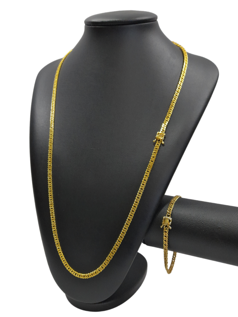 Cordão+Pulseira Grumet Lacraia 5mm Banhado A Ouro 18k