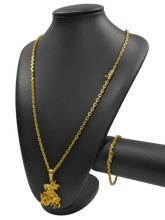 Cordão+Pulseira Cadeado 4mm Pingente São Jorge Banhado a Ouro 18k