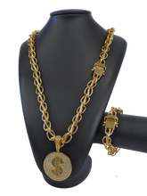 Cordão+Pulseira Balão 13mm Fecho Duplo Pingente Cifrão Banhado a Ouro 18k
