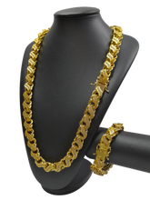 Cordão+Pulseira Friso S 16mm Cravejado Banhado a Ouro 18k