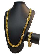 Cordão+Pulseira Escama de Cobra 10mm Banhado a Ouro 18k
