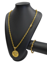 Cordão+Pulseira Cadeado 7mm Pingente Medusa Cravejado Banhado a Ouro 18k