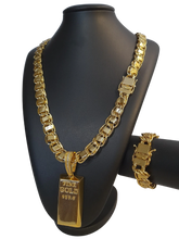 Cordão+Pulseira Dubai 15mm Pingente Barra de Ouro Banhado a Ouro 18k