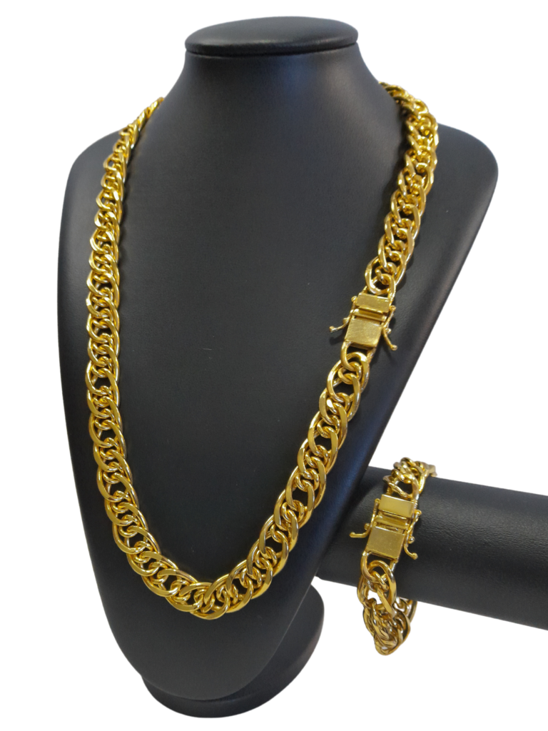 Cordão+Pulseira Romano 15mm Banhado a Ouro 18k