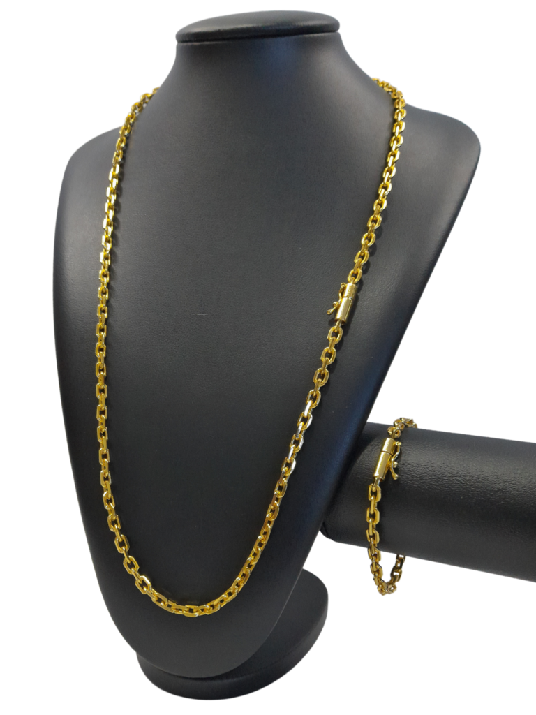 Cordão+Pulseira Cadeado 6mm Banhado a Ouro 18k