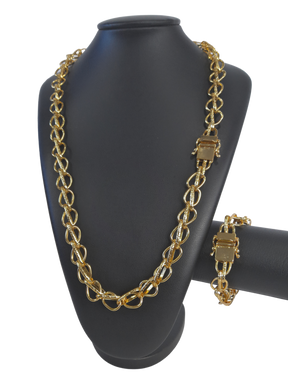 Cordão+Pulseira Balão 13mm Fecho Duplo Banhado a Ouro 18k