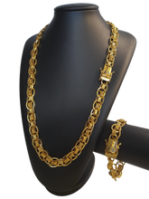 Cordão+Pulseira Imperador 13mm Fecho Nossa Senhora Banhado a Ouro 18k