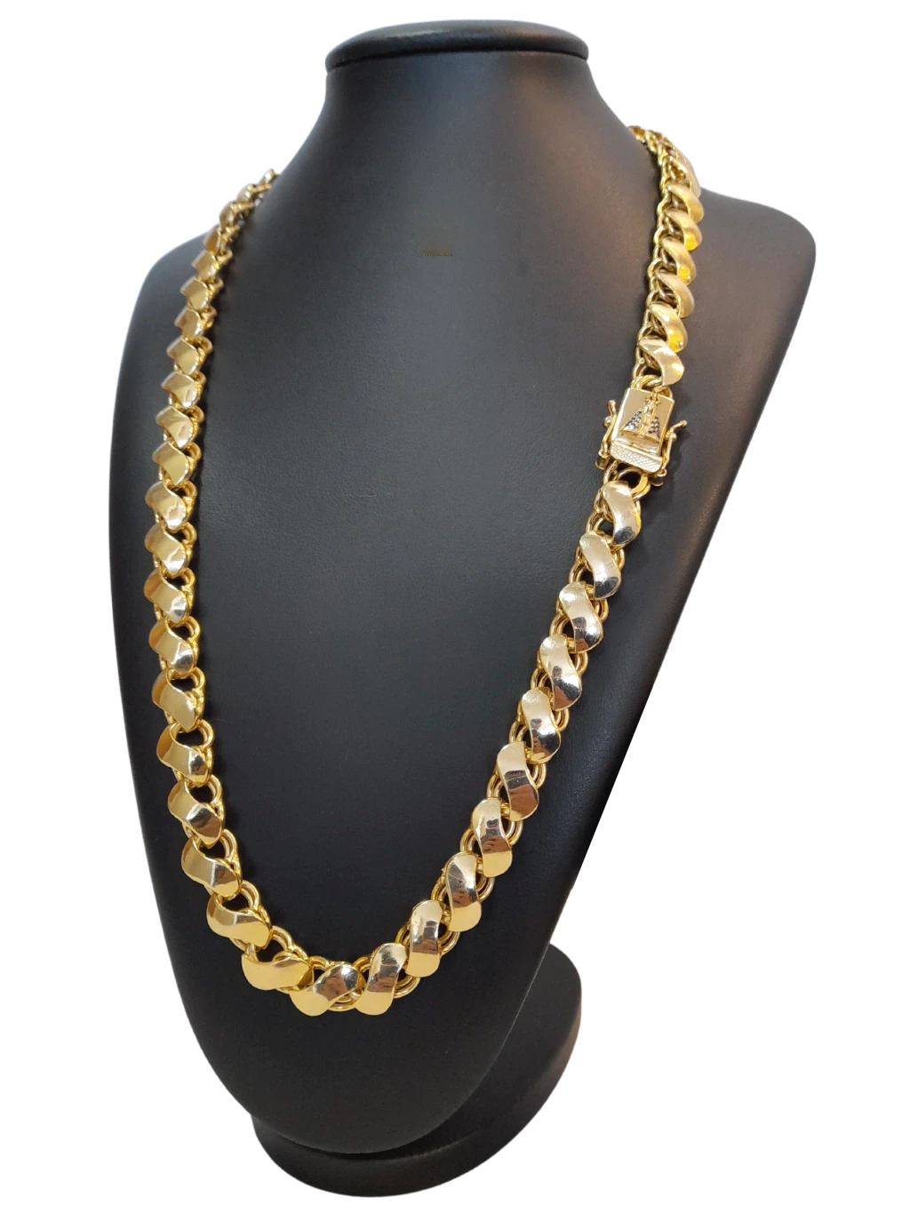 Cordão Friso S 13mm Fecho Nossa Senhora Banhado a Ouro 18k