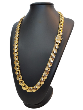 Cordão Friso S 13mm Fecho Nossa Senhora Banhado a Ouro 18k