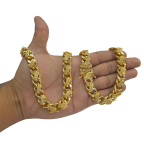Cordão Pitbull Grumet S 13mm 1 por 1 Cravejado Banhado a Ouro 18k