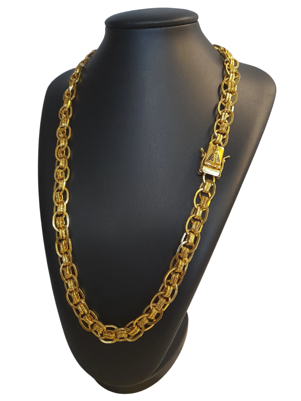 Cordão Imperador 13mm Fecho Nossa Senhora Banhado a Ouro 18k