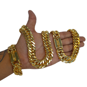 Cordão+Pulseira Grumet Lacraia 20mm Banhado a Ouro 18k