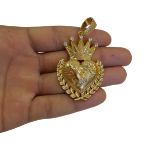 Cordão+Pulseira Friso S 16mm Pingente Fé Mãos Coração Banhado a Ouro 18k