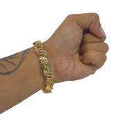 Pulseira Friso S 13mm 1 por 1 Cravejado Banhado a Ouro 18k