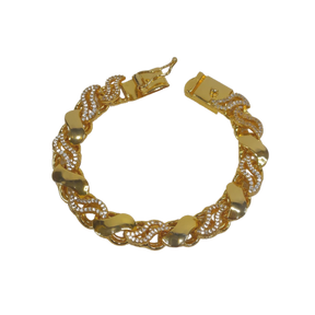 Pulseira Friso S 13mm 1 por 1 Cravejado Banhado a Ouro 18k