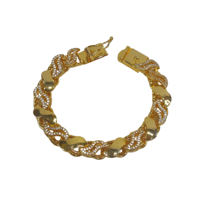 Pulseira Friso S 13mm 1 por 1 Cravejado Banhado a Ouro 18k