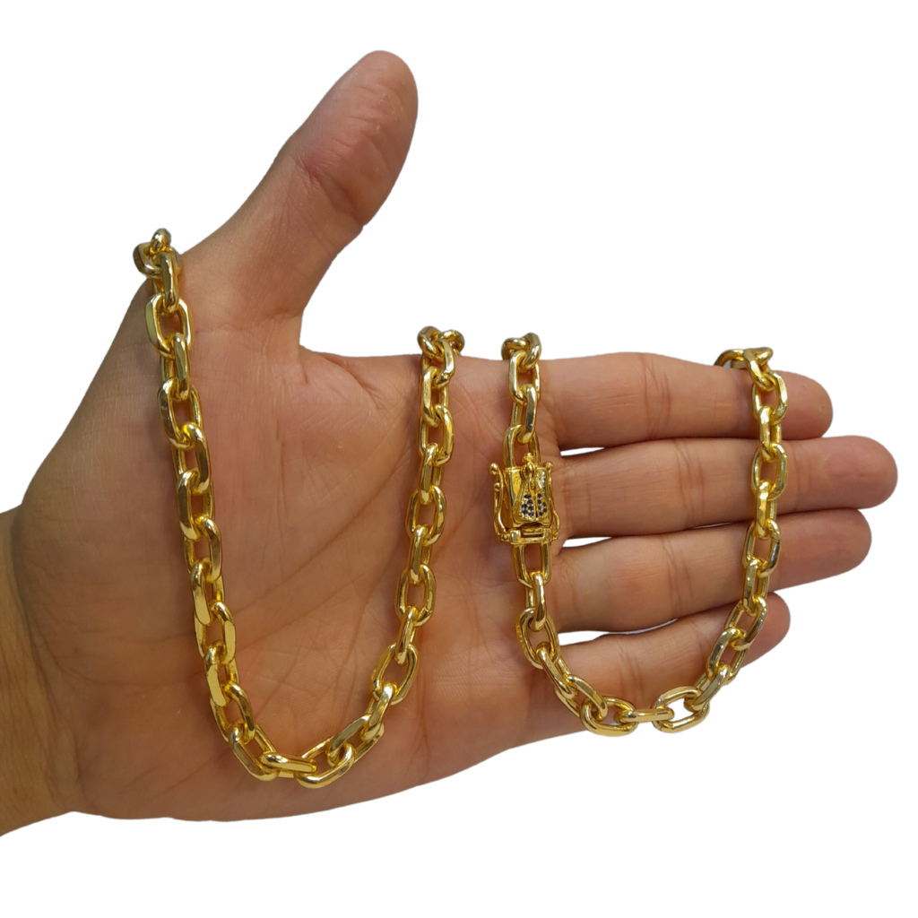 Cordão Cadeado 10mm Fecho Nossa Senhora Banhado a Ouro 18k