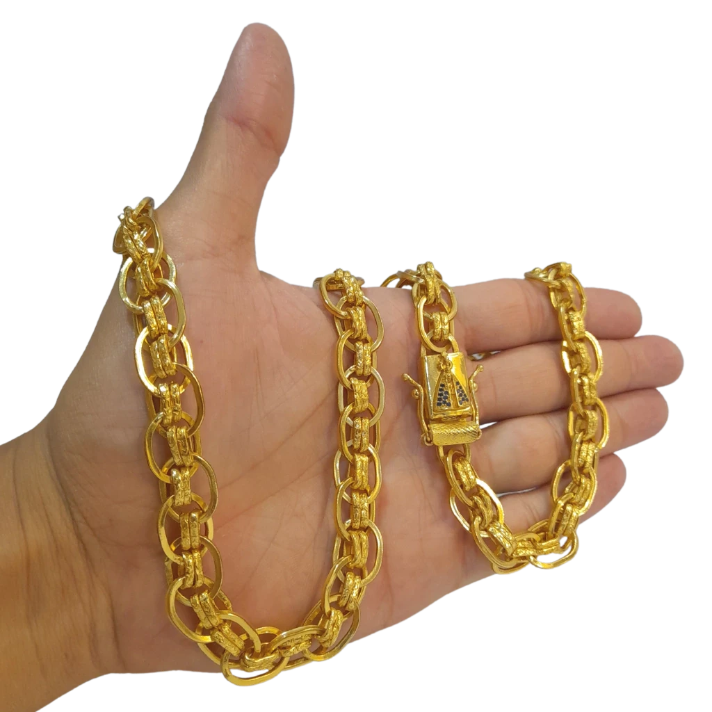 Cordão Imperador 13mm Fecho Nossa Senhora Banhado a Ouro 18k
