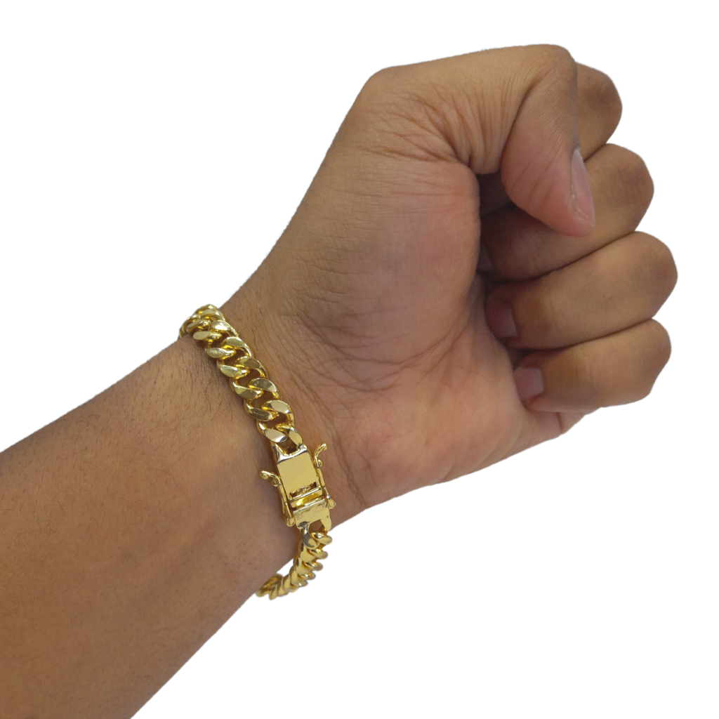 Cordão+Pulseira Pitbull Grumet 10mm Fecho Duplo Banhado a Ouro 18k