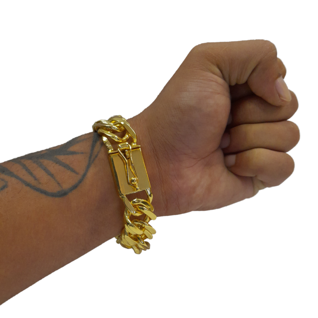 Cordão+Pulseira Grumet Lacraia 20mm Banhado a Ouro 18k