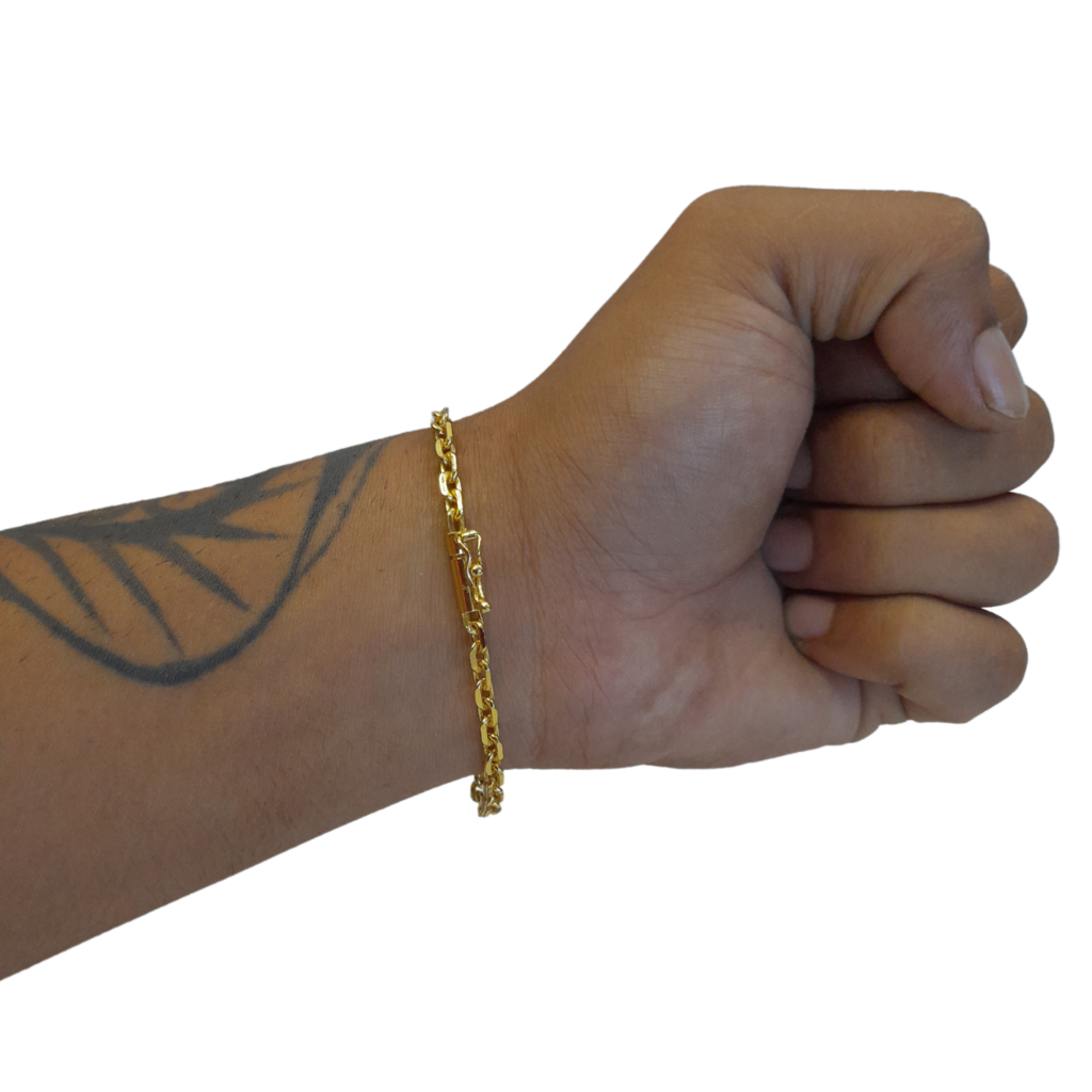 Cordão+Pulseira Cadeado 4mm Banhado a Ouro 18k