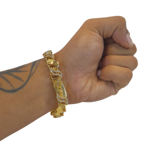 Pulseira Friso S 13mm 2 por 1 Cravejado Banhado a Ouro 18k