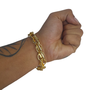 Cordão+Pulseira Balão 13mm Fecho Duplo Pingente Cifrão Banhado a Ouro 18k