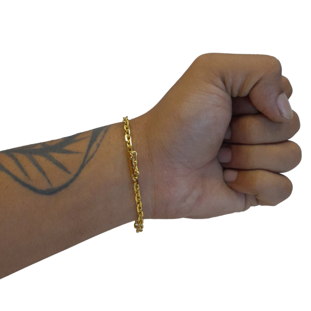 Cordão+Pulseira Cadeado 4mm Pingente São Jorge Banhado a Ouro 18k