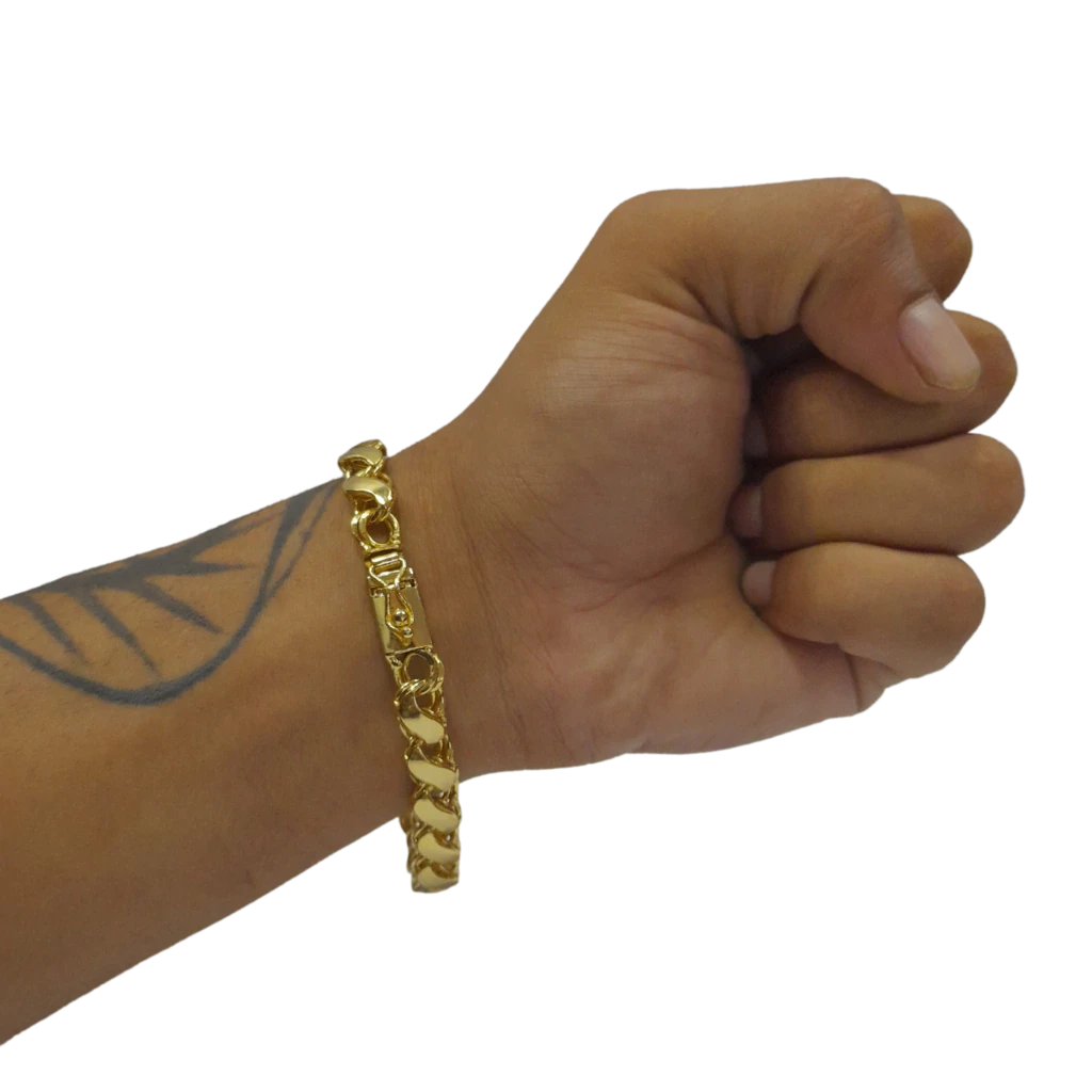 Cordão+Pulseira Friso S 9mm Pingente Favela Venceu Cravejado Banhado a Ouro 18k