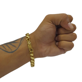 Cordão+Pulseira Friso S 9mm Pingente Favela Venceu Cravejado Banhado a Ouro 18k