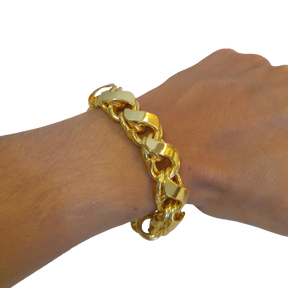 Cordão+Pulseira Friso S 16mm Pingente Fé Mãos Coração Banhado a Ouro 18k