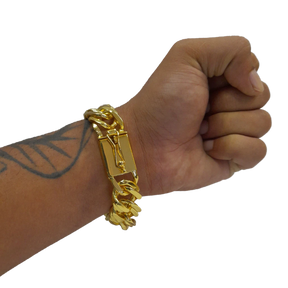 Cordão+Pulseira Grumet Lacraia 20mm Pingente Favela Venceu Placa Banhado a Ouro 18k