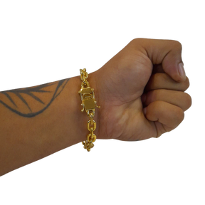 Cordão+Pulseira Cadeado 9mm Fecho Duplo Pingente Escolha Sua Letra de A a Z Bordada Banhado a Ouro 18k