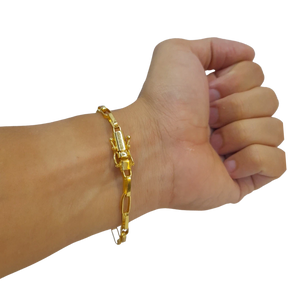 Cordão+Pulseira Tijolinho Bloquinho 5mm Fecho Duplo Pingente Barra de Ouro Banhado a Ouro 18k
