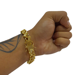 Cordão+Pulseira Pitbull Grumet S 13mm Cravejado Pingente Nossa Senhora Mega Banhado a Ouro 18k