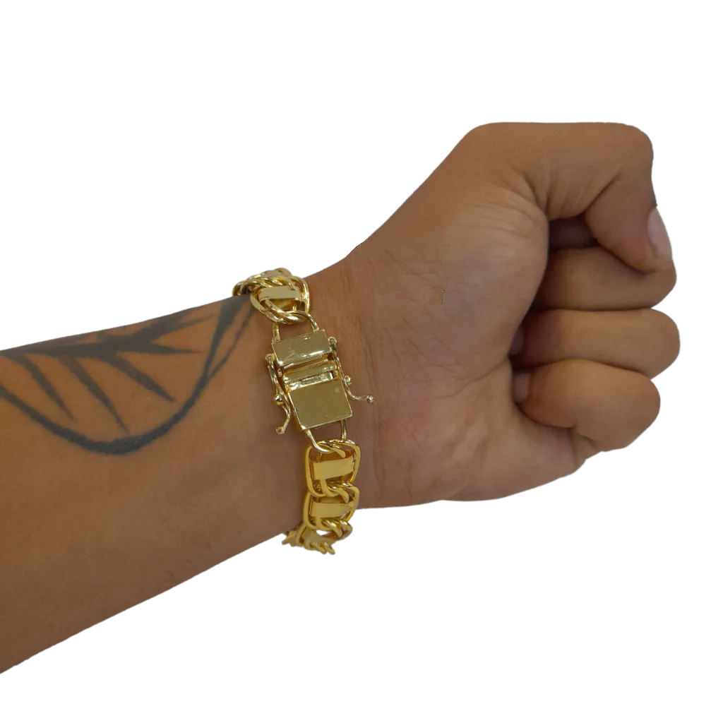 Cordão+Pulseira Dubai 15mm Pingente Leão 3D Banhado a Ouro 18k