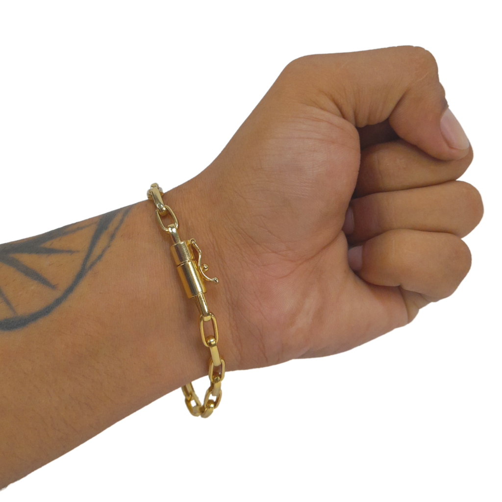 Cordão+Pulseira Meia Cana 7mm Banhado a Ouro 18k