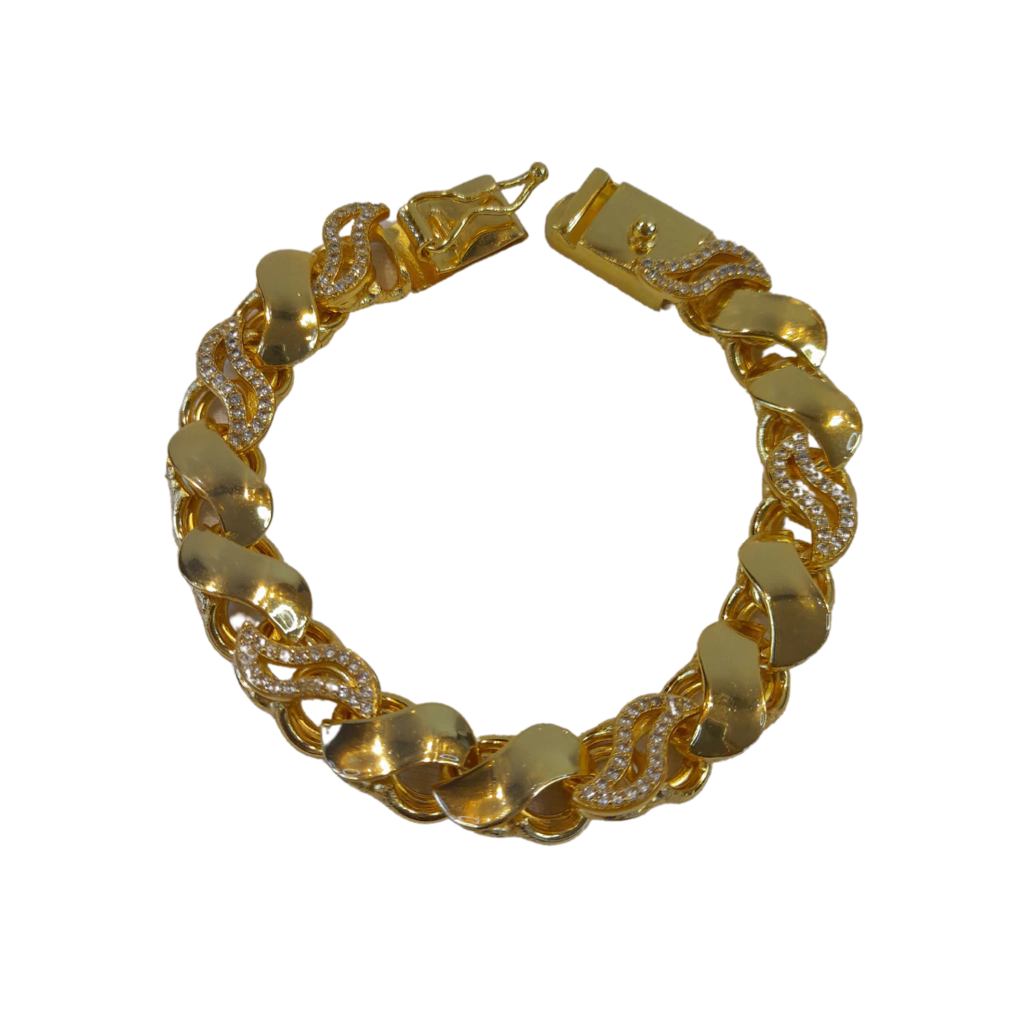 Pulseira Friso S 13mm 2 por 1 Cravejado Banhado a Ouro 18k