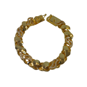 Pulseira Friso S 13mm 2 por 1 Cravejado Banhado a Ouro 18k