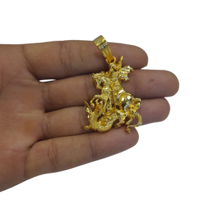Cordão+Pulseira Cadeado 7mm Pingente São Jorge Banhado a Ouro 18k