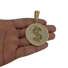 Cordão+Pulseira Balão 13mm Fecho Duplo Pingente Cifrão Banhado a Ouro 18k