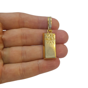 Cordão+Pulseira Friso S 9mm Pingente Barra de Ouro Banhado a Ouro 18k
