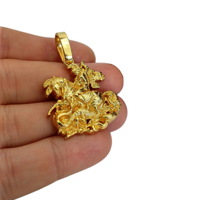 Cordão+Pulseira Cadeado 4mm Pingente São Jorge Banhado a Ouro 18k