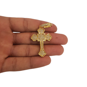 Cordão+Pulseira Cadeado 7mm Pingente Cruz Cravejada Banhado a Ouro 18k
