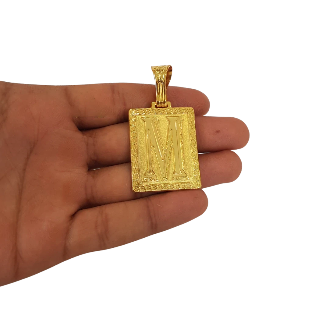 Cordão+Pulseira Cadeado 9mm Fecho Duplo Pingente Escolha Sua Letra de A a Z Bordada Banhado a Ouro 18k
