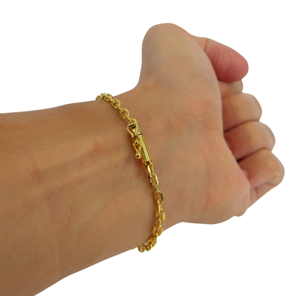 Cordão+Pulseira Cadeado 3mm Pingente Escolha sua Letra de A a Z Banhado a Ouro 18k