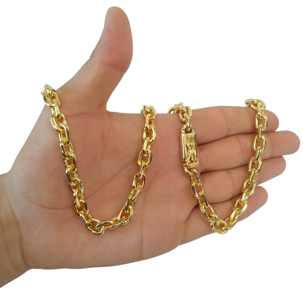 Cordão+Pulseira Cadeado - 9mm - Fecho Gaveta - Banhado a Ouro 18k