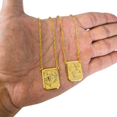 Escapulário Cadeado 2mm Leão Estrela de Davi Banhado A Ouro 18k